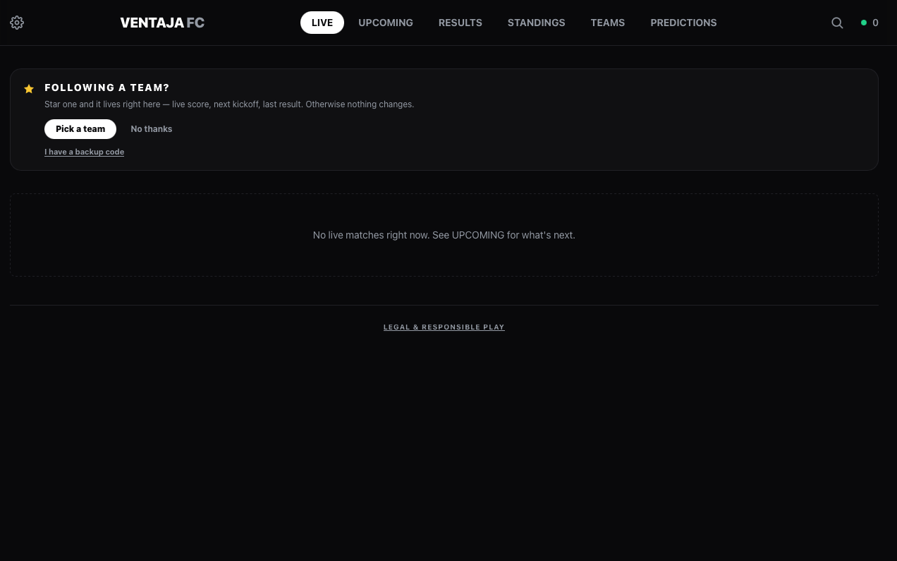 Ventaja FC website, live matches page